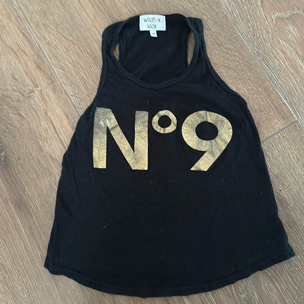 Wild fox kids girls tank top. Size 7:8. Color black with gold trim.